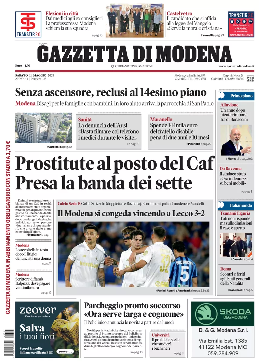 Prima-pagina-gazzetta di modena-oggi-edizione-del-2024-05-11